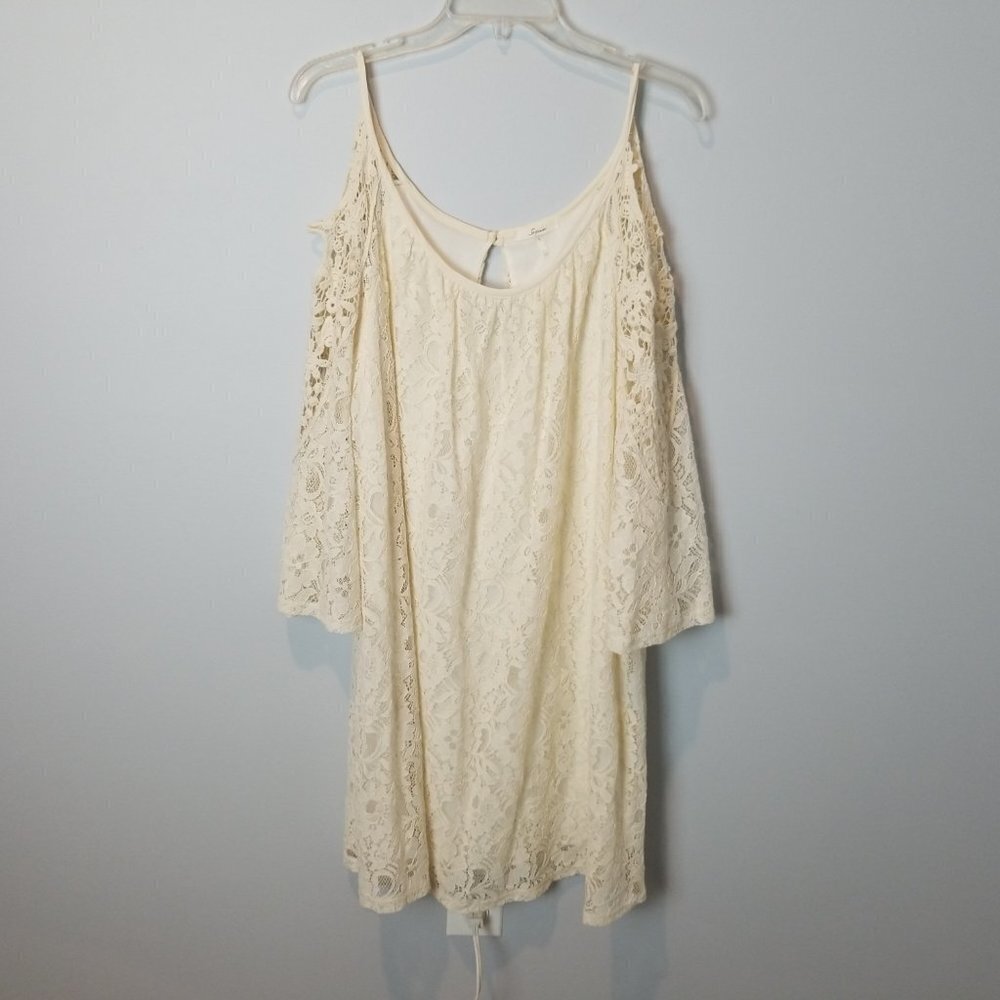 Soprano Cream Cold Shoulder Bell Sleeve Lace Dress